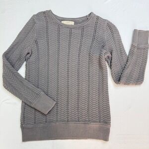 Ann Taylor LOFT Womens Medium Grey Chevron Pointelle 100% Cotton Knit Sweater